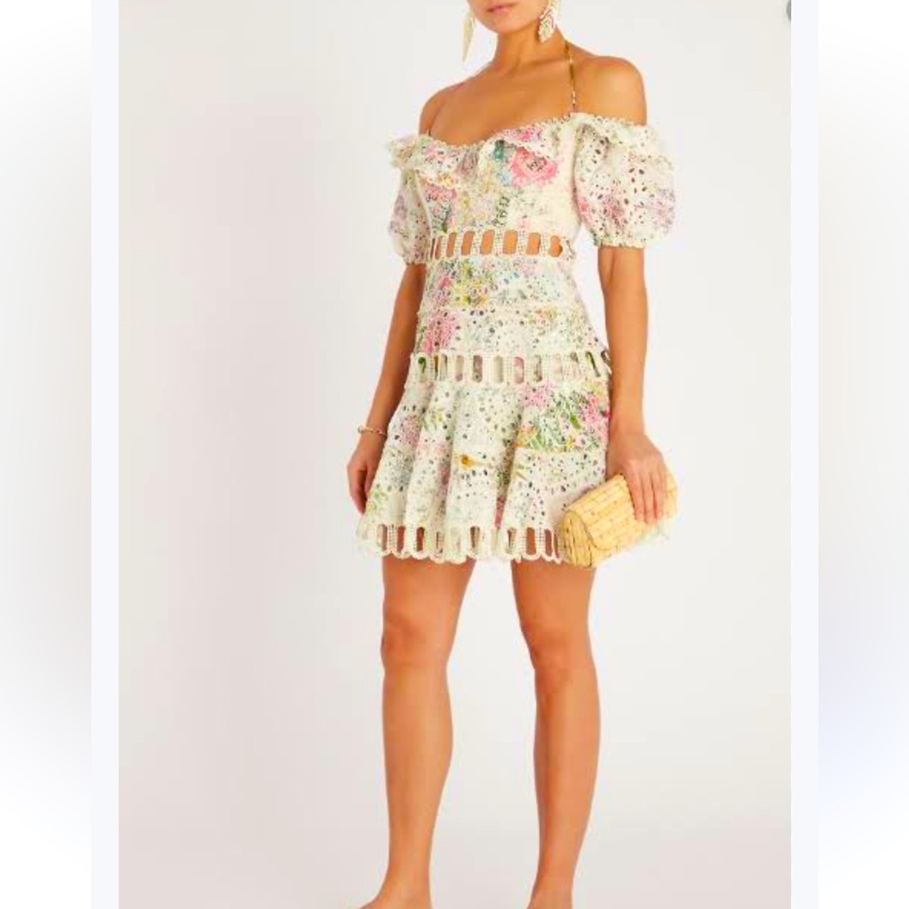 Embroidered floral print dress